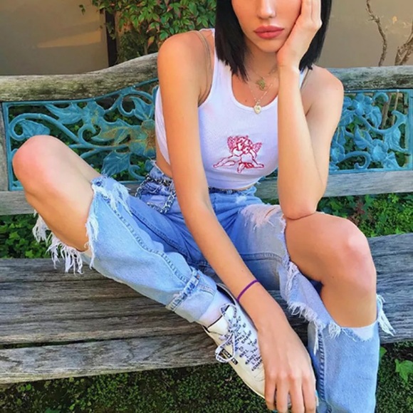 2X HP! NEW! WHITE CROPPED ANGEL RACERBACK - Picture 2 of 5